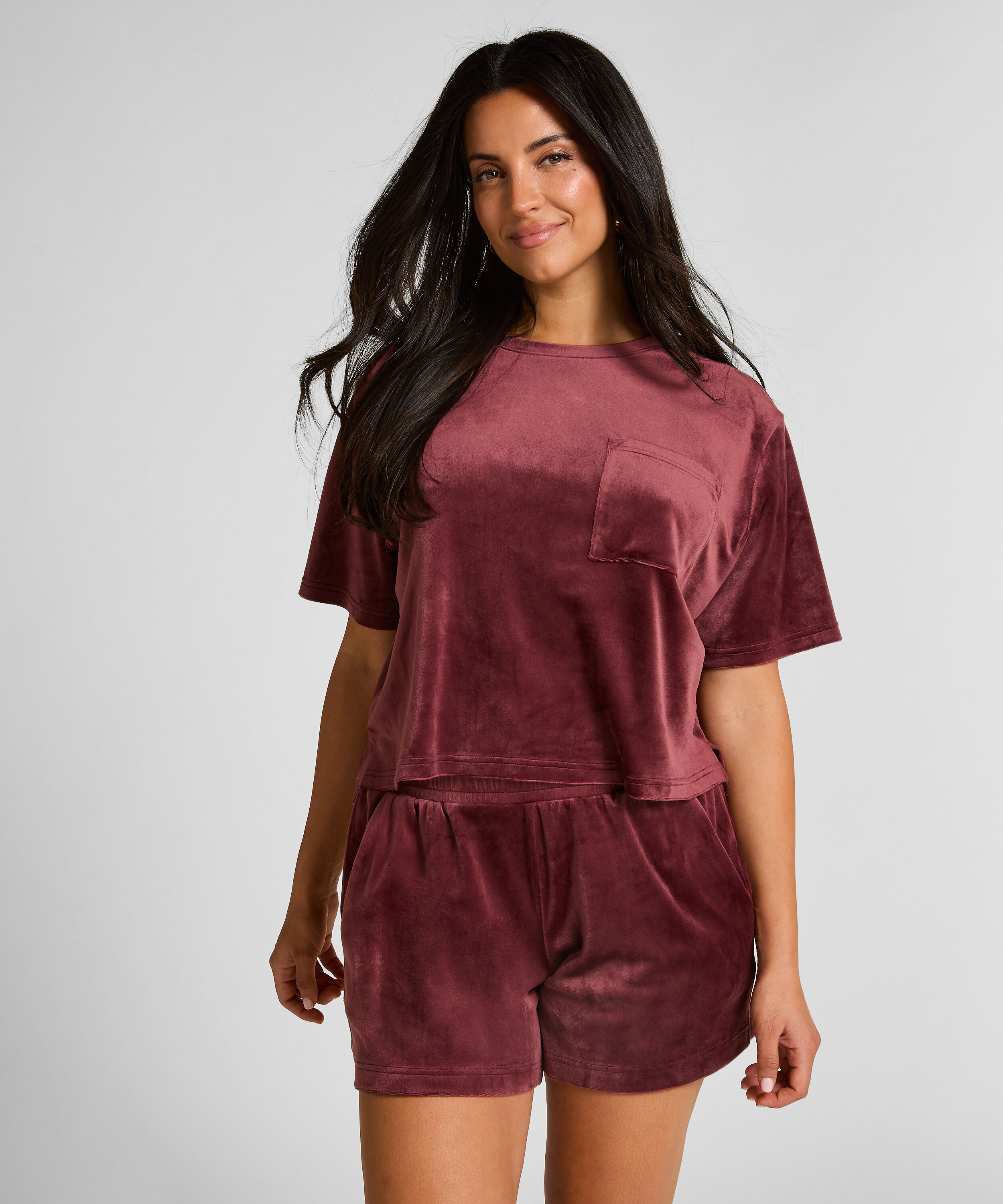 Top Velours Pocket, Rood