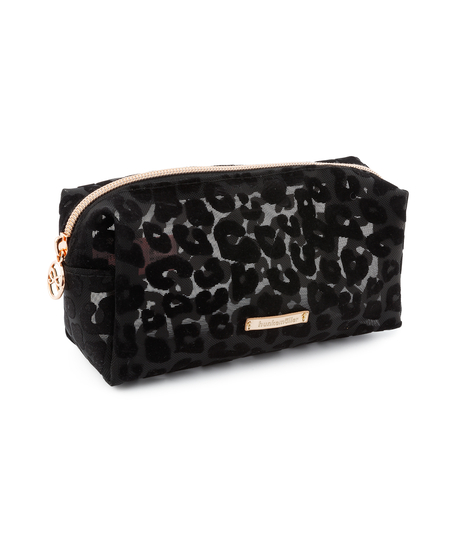 Make up tas mesh leopard, Zwart