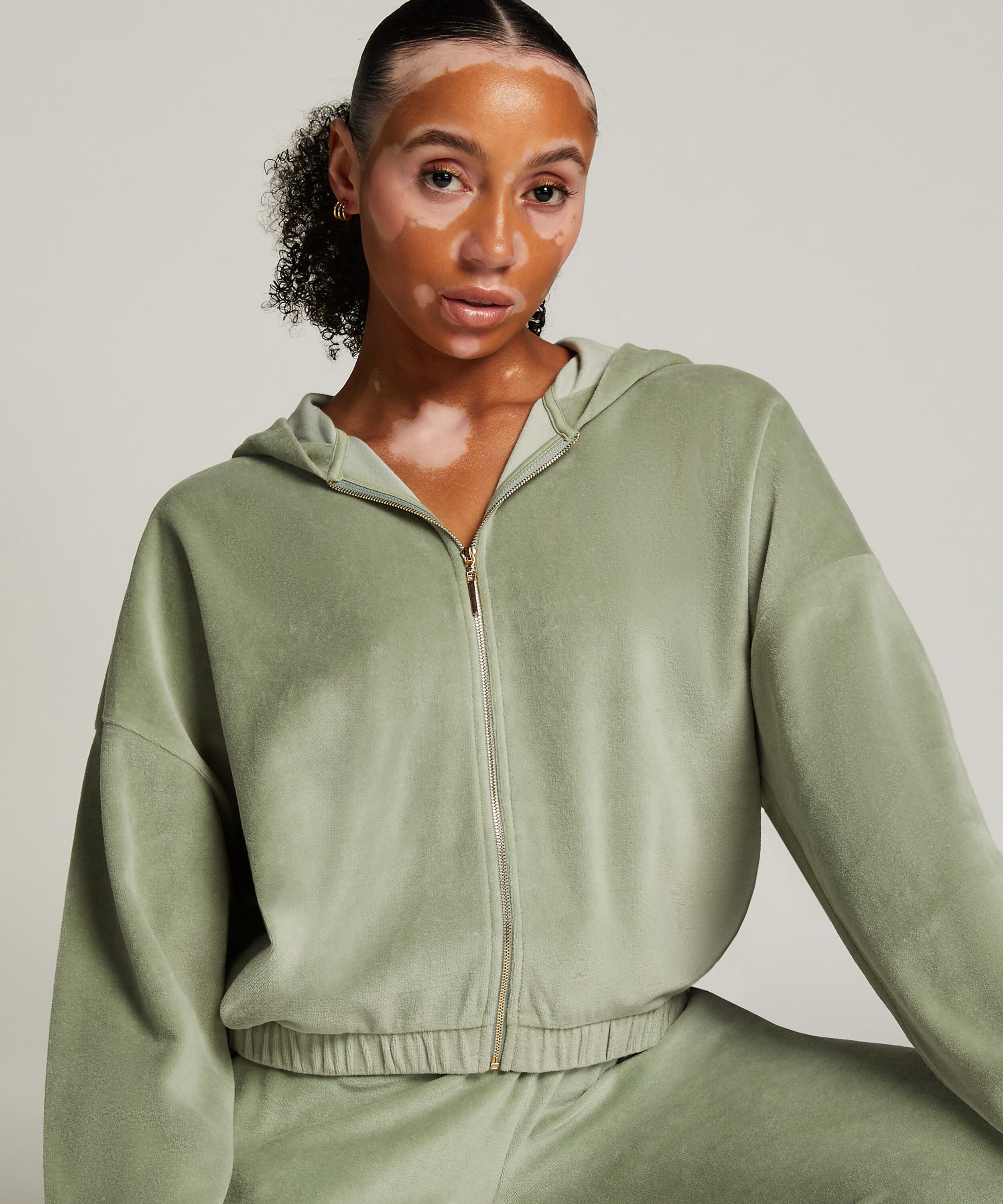 Lange mouwen jacket velours, Groen