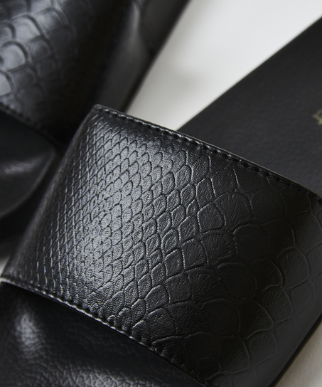 Slippers slangenprint, Zwart