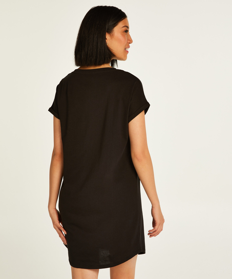 Chemise de nuit col rond, Noir