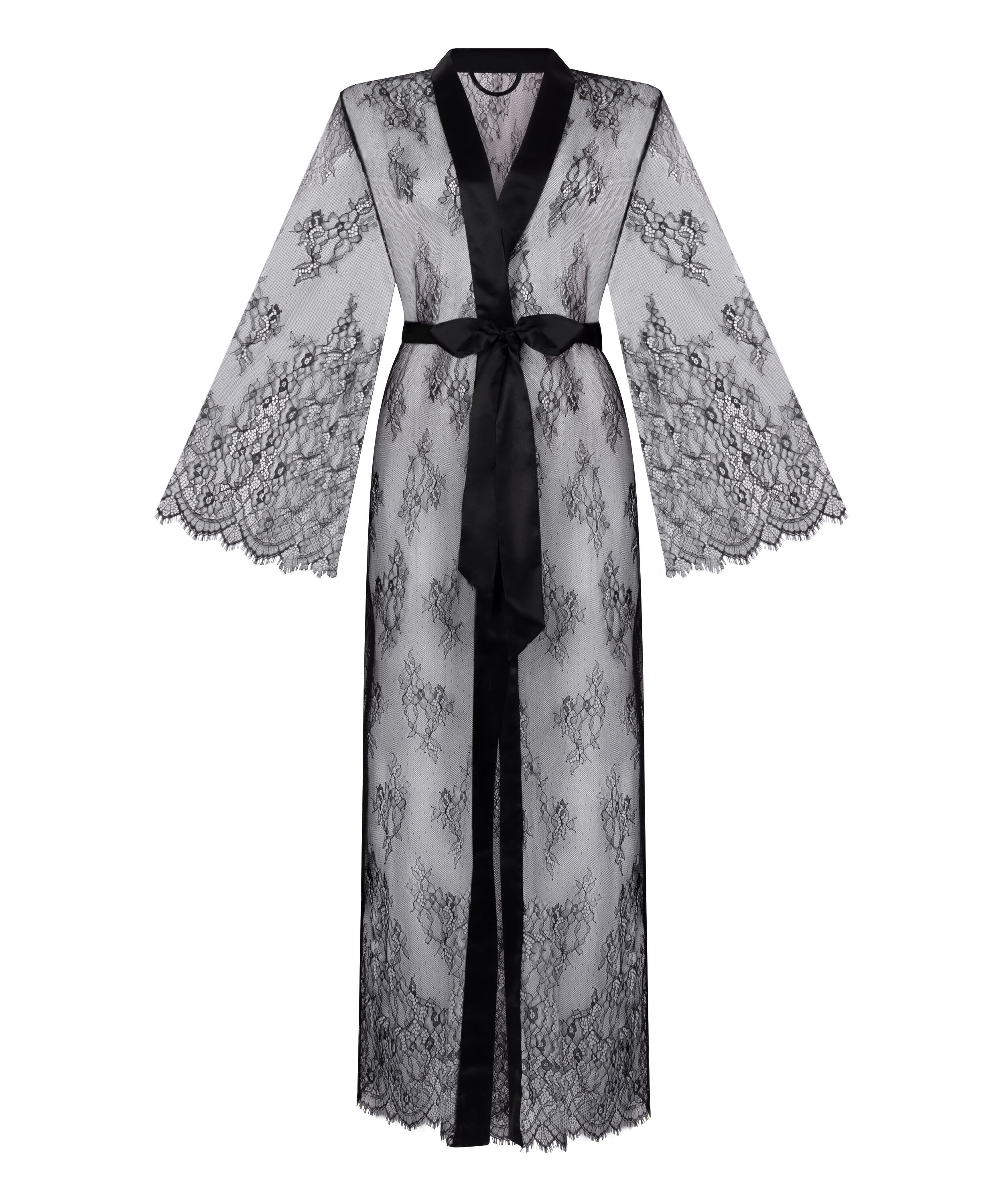 Lange Kimono Allover Lace, Zwart