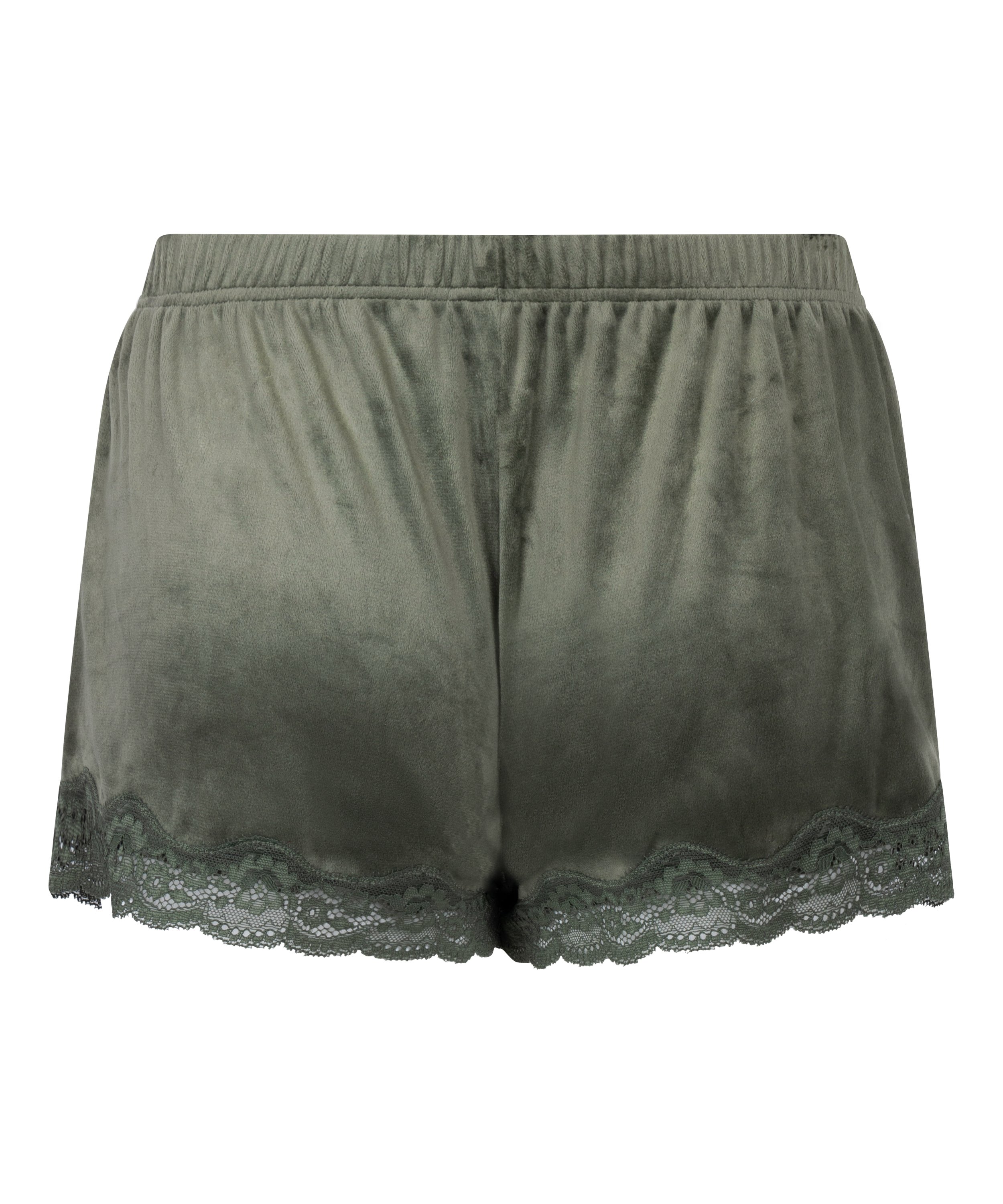 Short en velours à dentelle, Vert, main