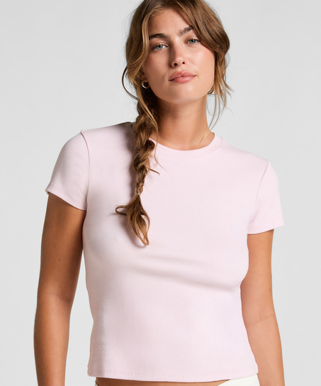 Haut de pyjama manches courtes rib crew neck, Rose