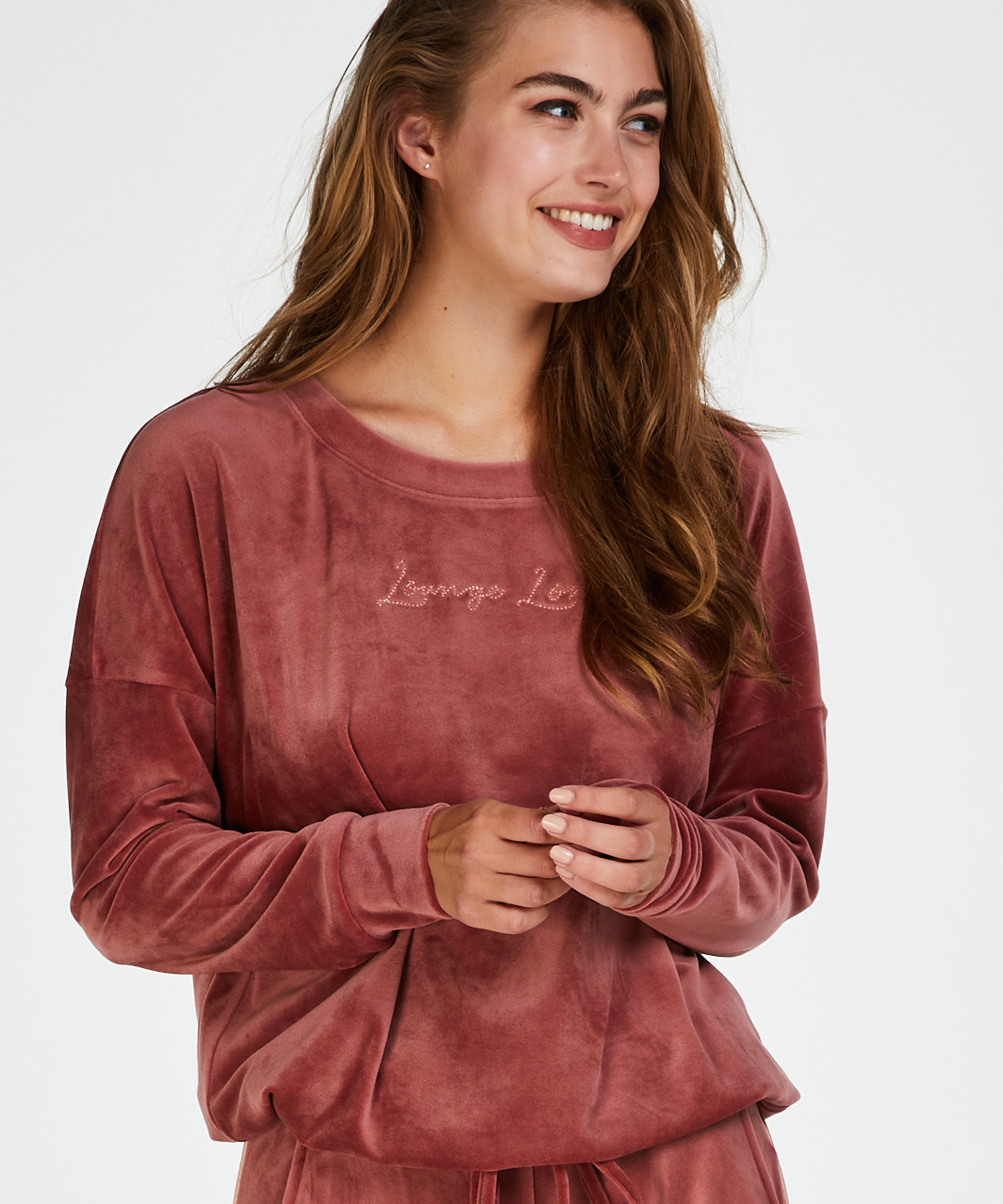 Haut velours manches longues, Rose, main