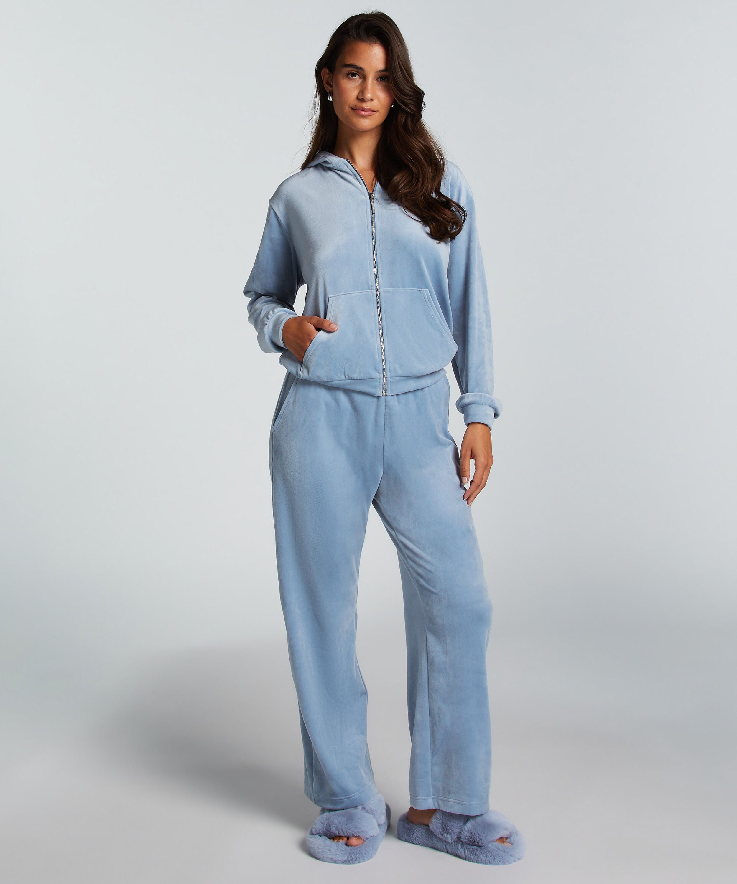 Velours pyjamabroek, Blauw