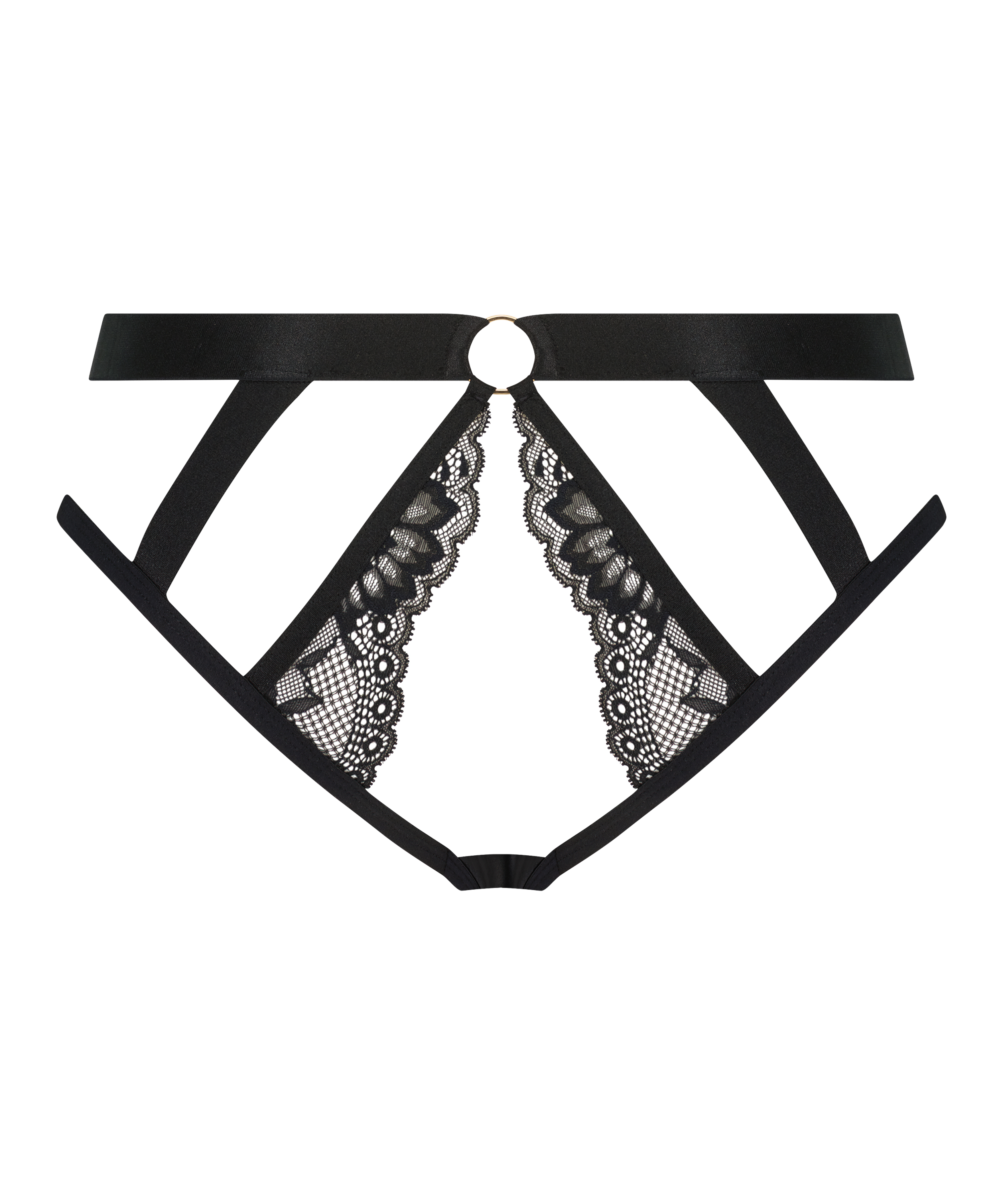 Slip brésilien à entrejambe ouvert Clementine, Noir, main