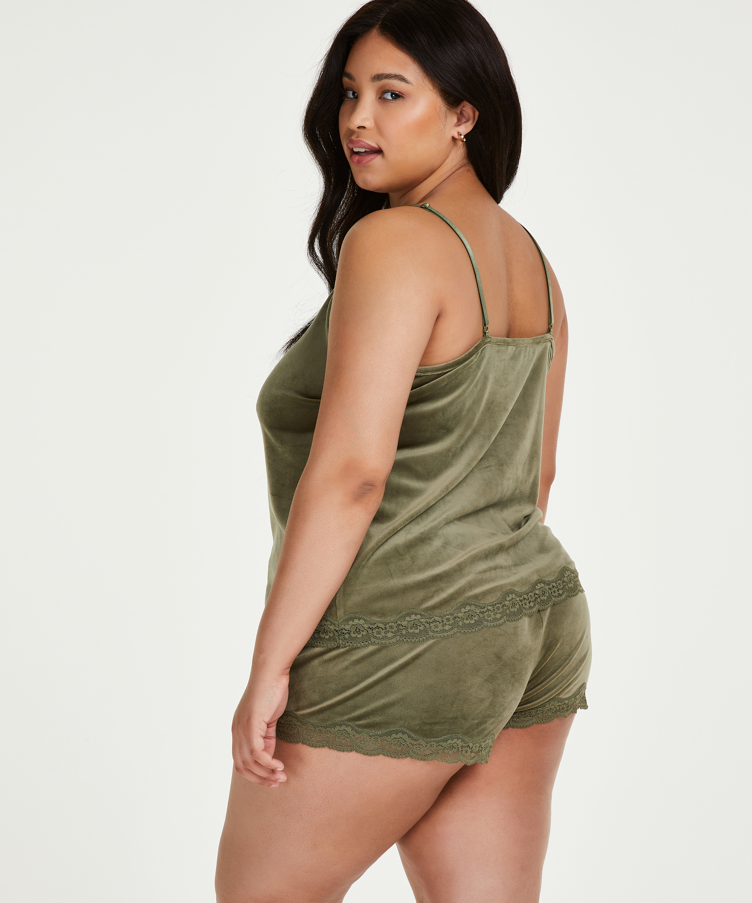 Short velours dentelle, Vert, main