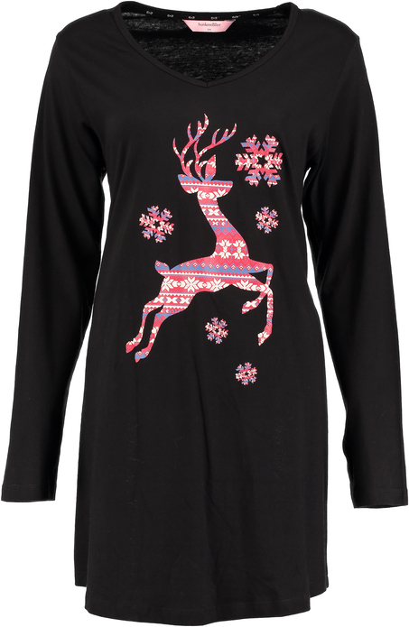 Chemise de nuit à décolleté et manches longues, Noir