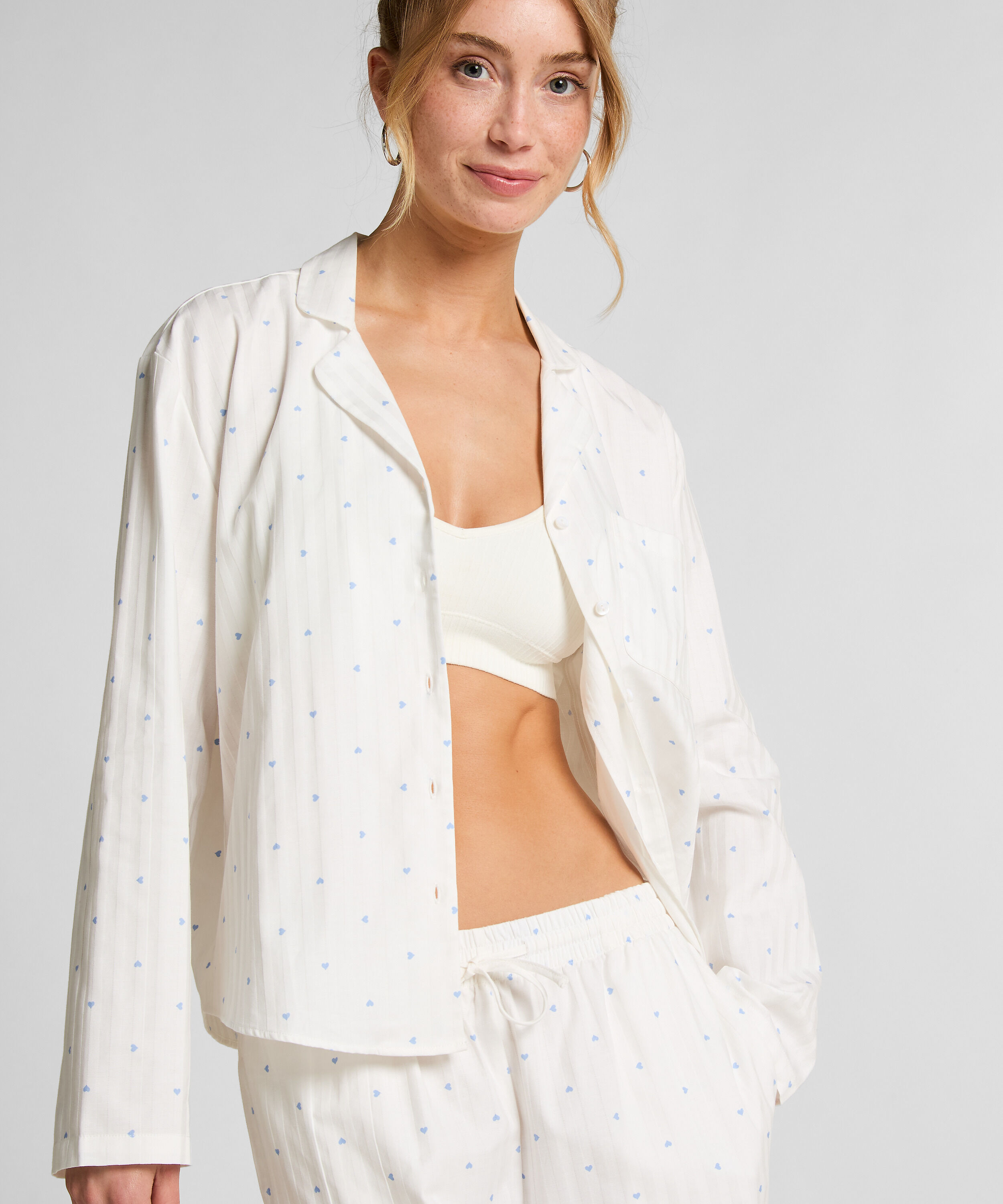 Jacquard Pyjamashirt met Lange Mouwen, Blauw