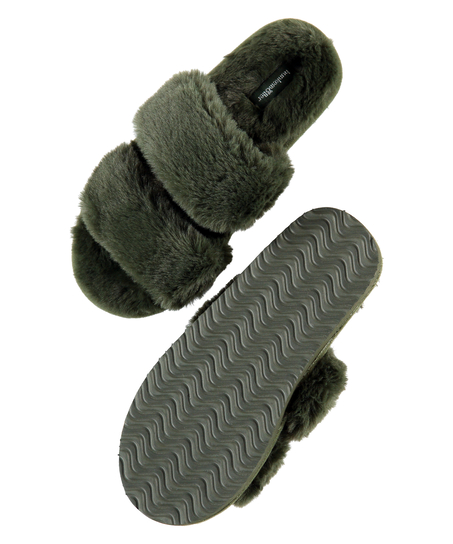Pantoufles Fake Fur, Vert