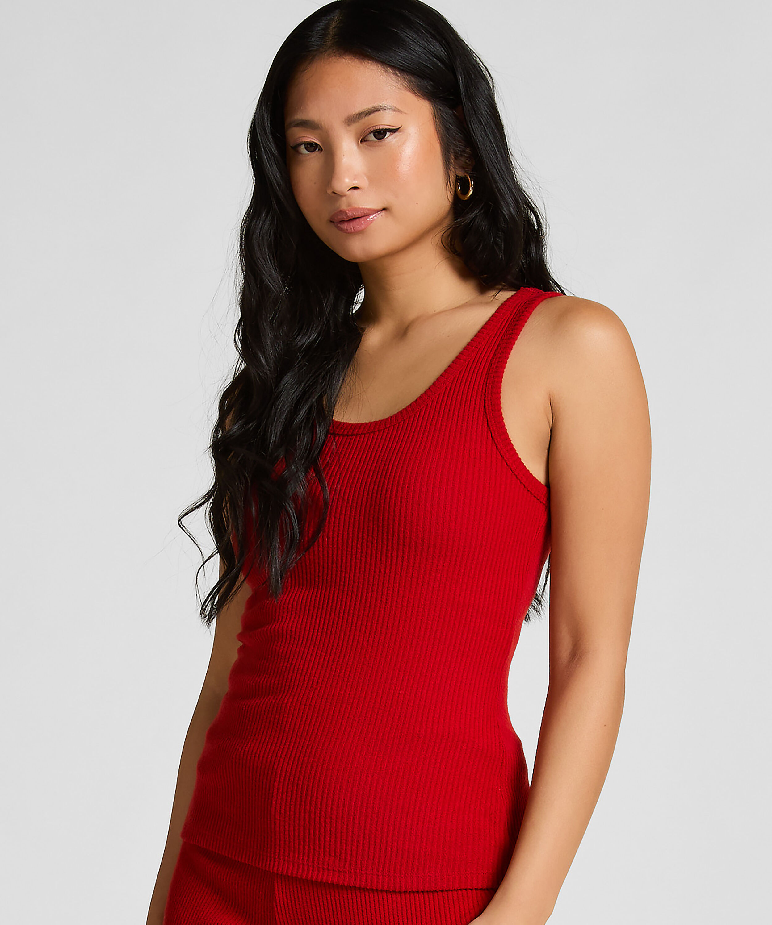 Geribde singlet van geborstelde jersey, Rood Geribde singlet van geborstelde jersey, Rood