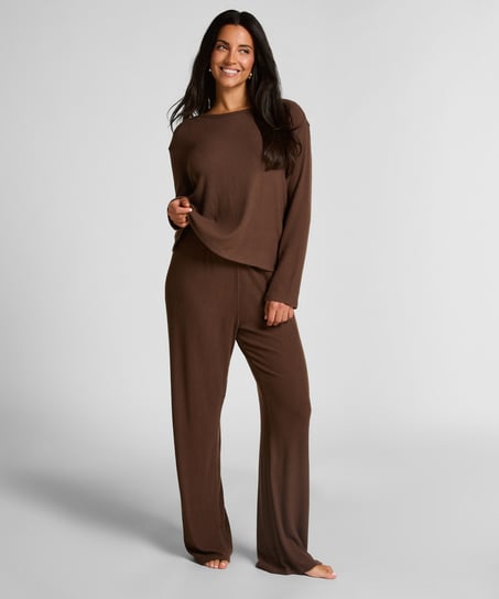 Haut de pyjama &agrave; manches longues Jersey, Brun
