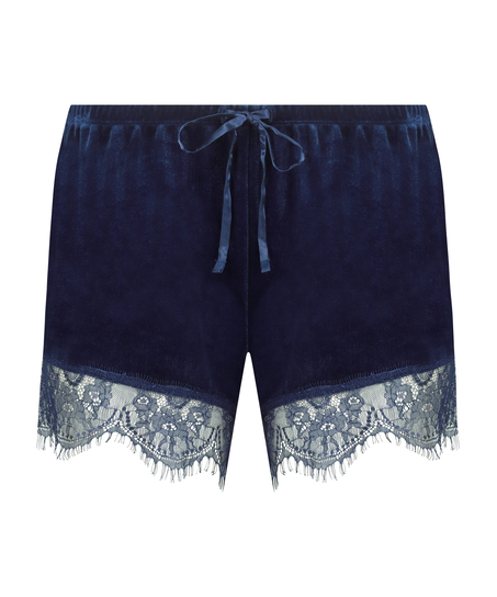 Short en dentelle Shiny Velours, Bleu