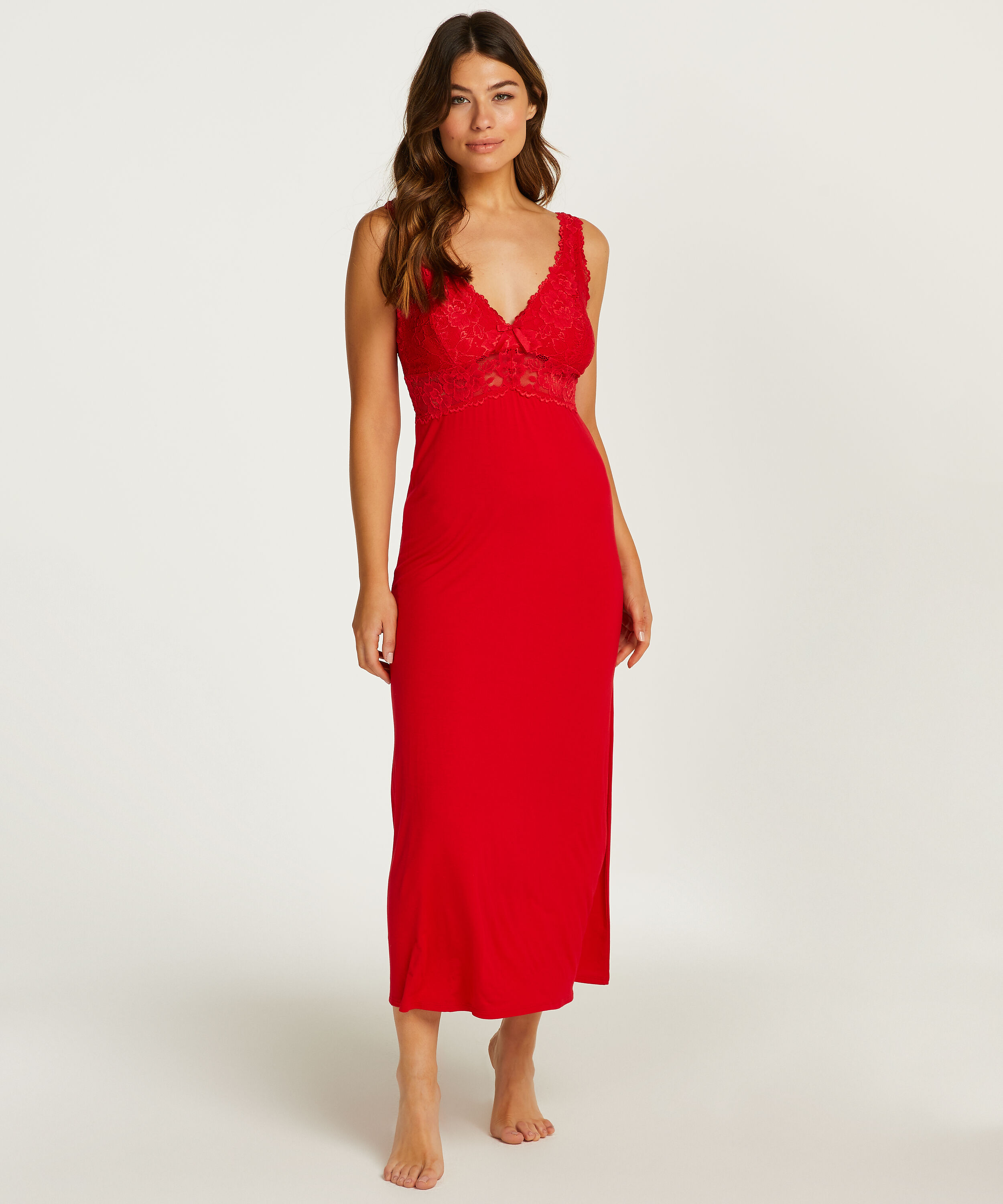 Slipdress Nora Lace Long, Rood