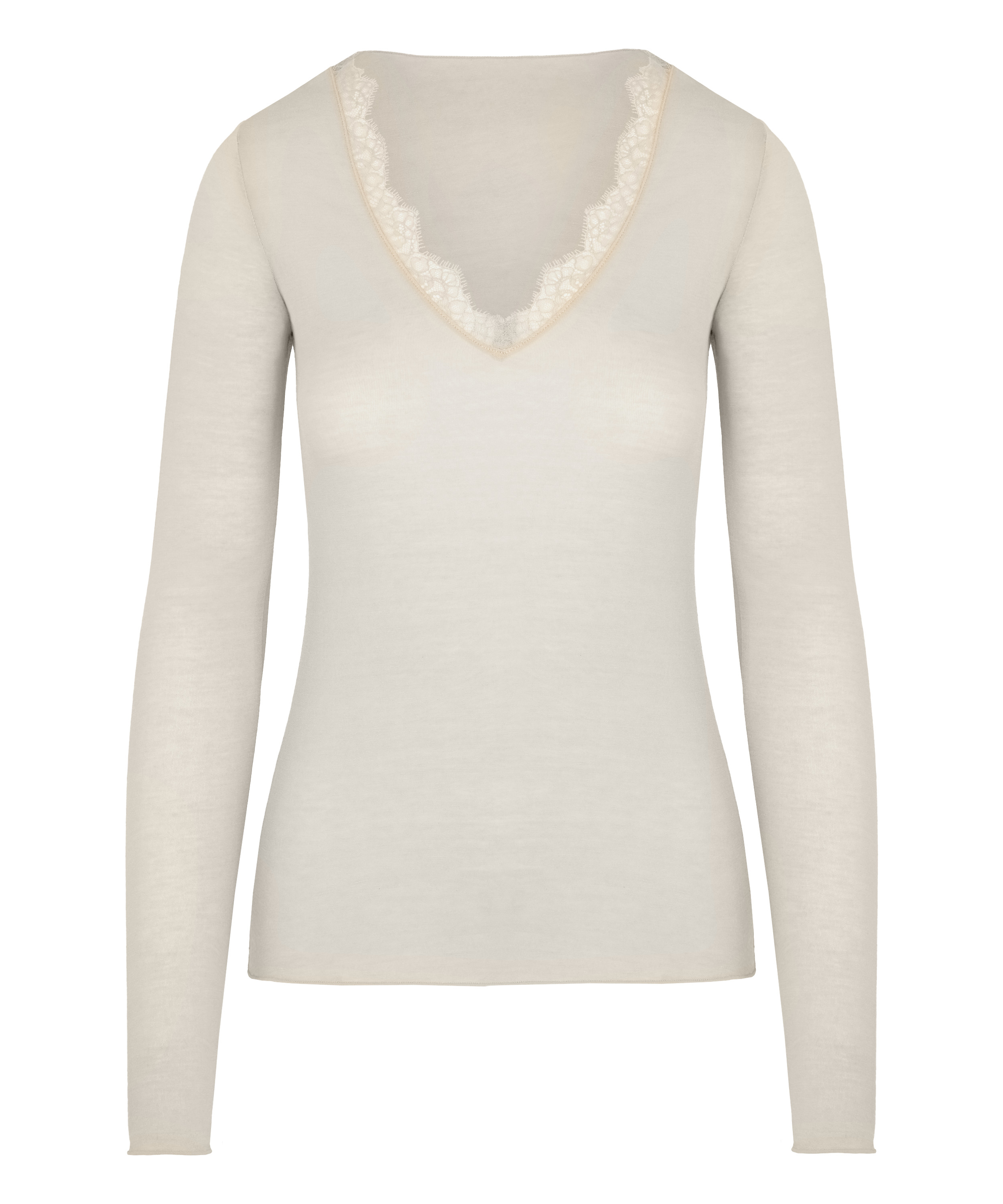 super soft Kant V-Neck shirt met Cashmere, Wit, main
