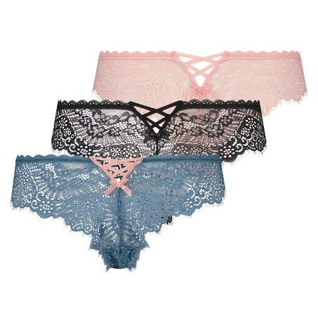 3-Pack Brazilians lace, Zwart