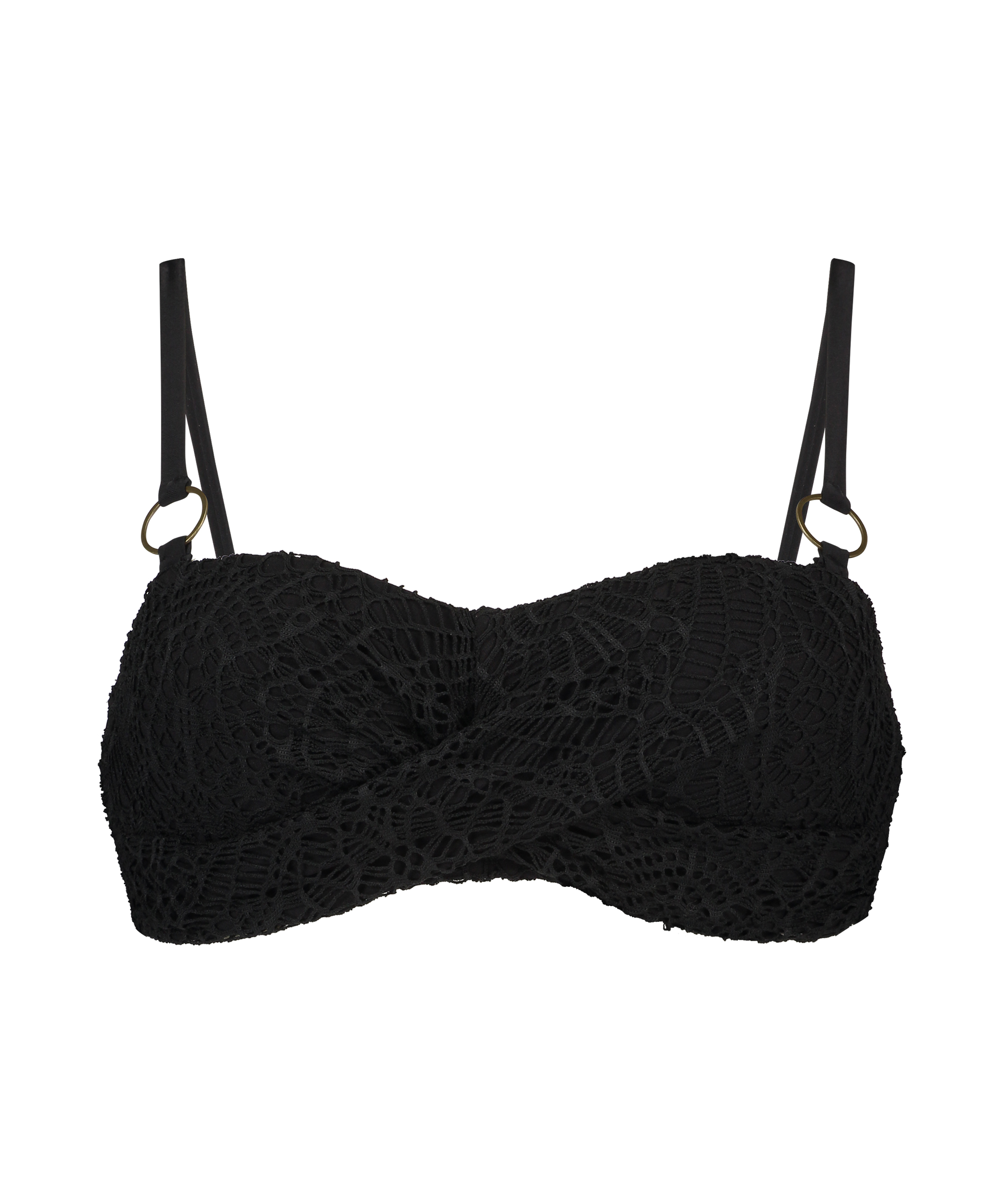 Voorgevormde bandeau bikinitop Crochet, Zwart, main