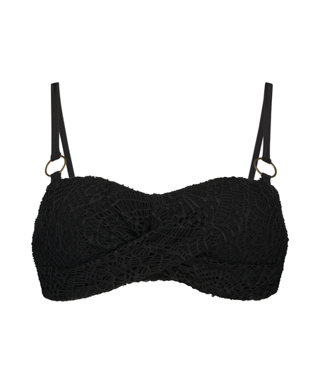 Voorgevormde bandeau bikinitop Crochet, Zwart