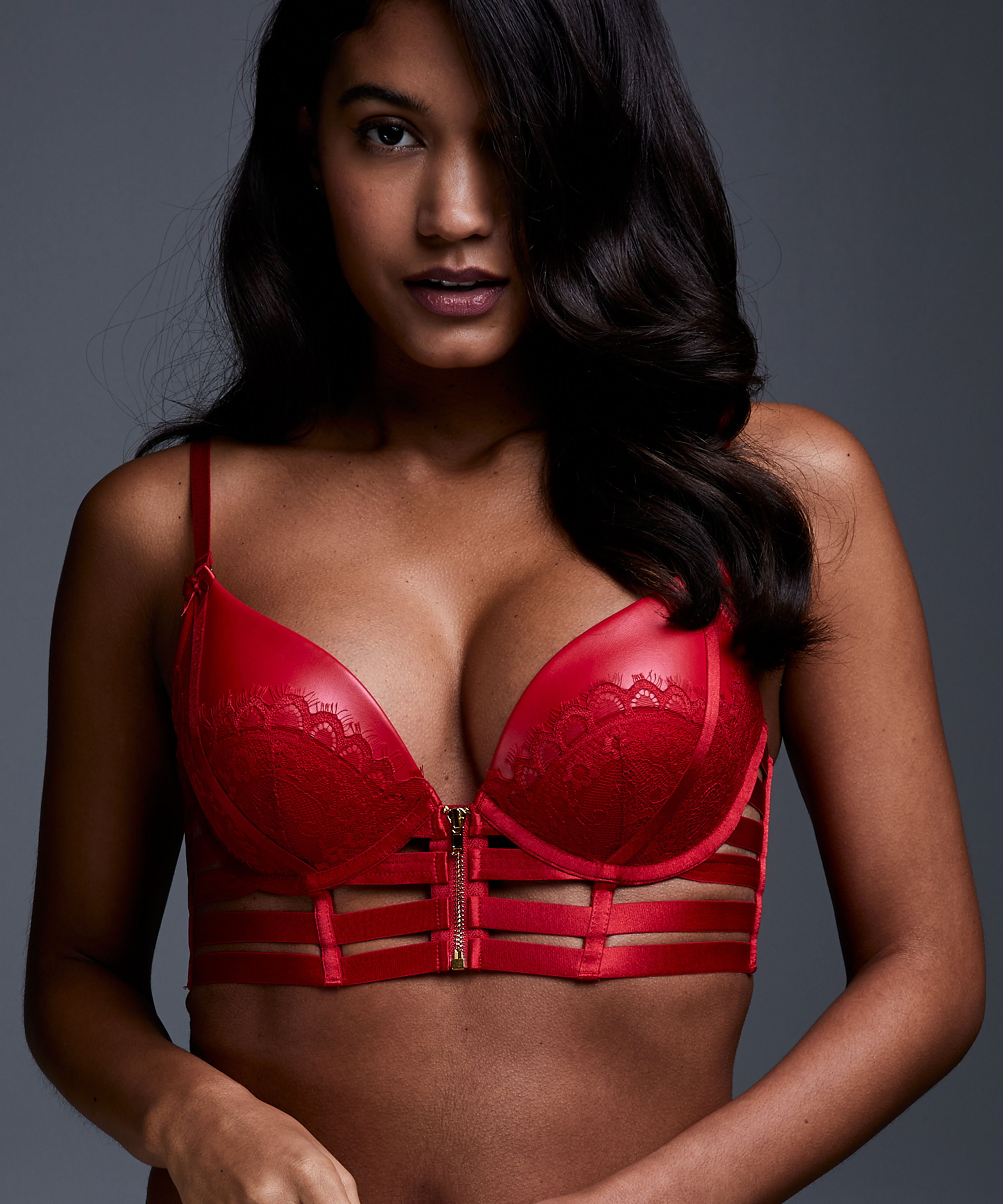 Voorgevormde longline push-up beugel bh Kennedy, Rood, main