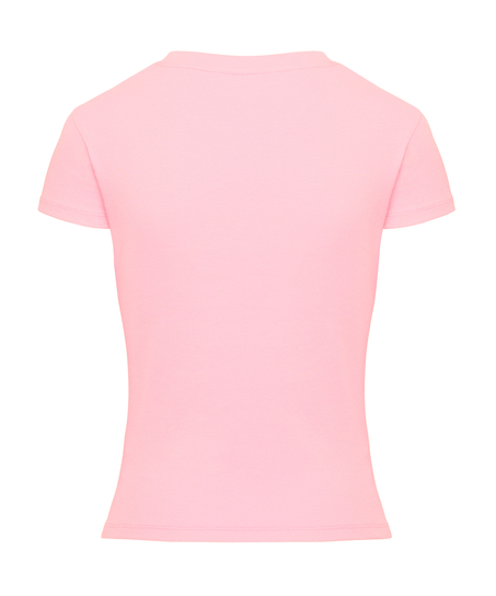 Haut de pyjama manches courtes rib crew neck, Rose