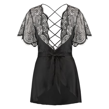 Kimono satin Coco, Zwart