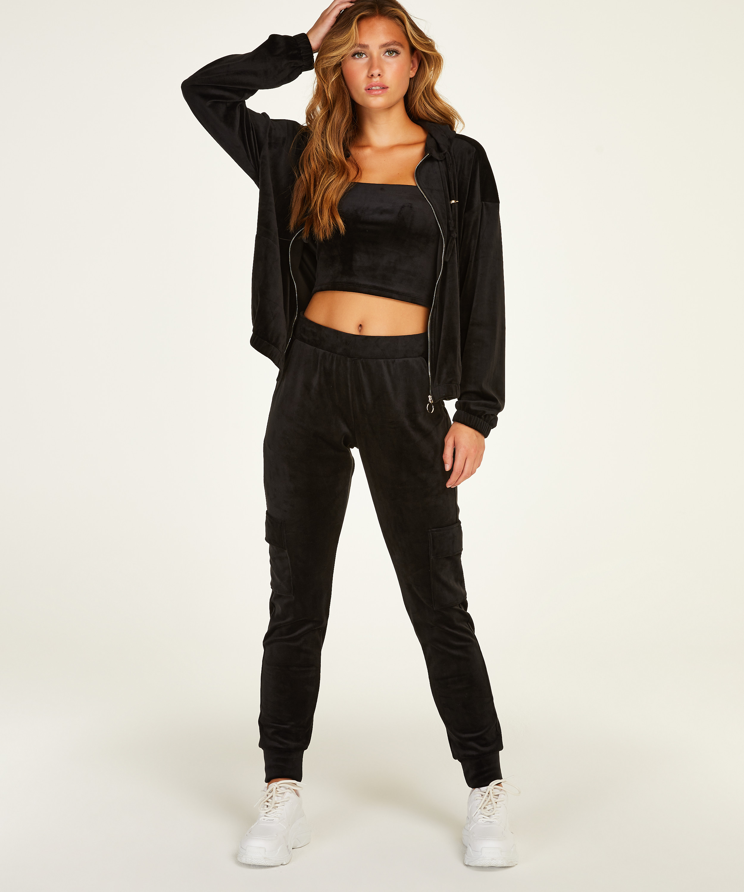 Hoodie jas Velours, Zwart, main