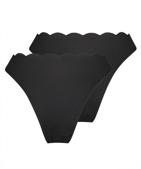 2-pack bikinibroekje Scallop, Zwart
