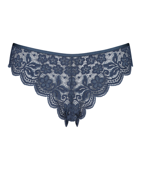 Slip br&eacute;silien jambe haute Lace, Bleu