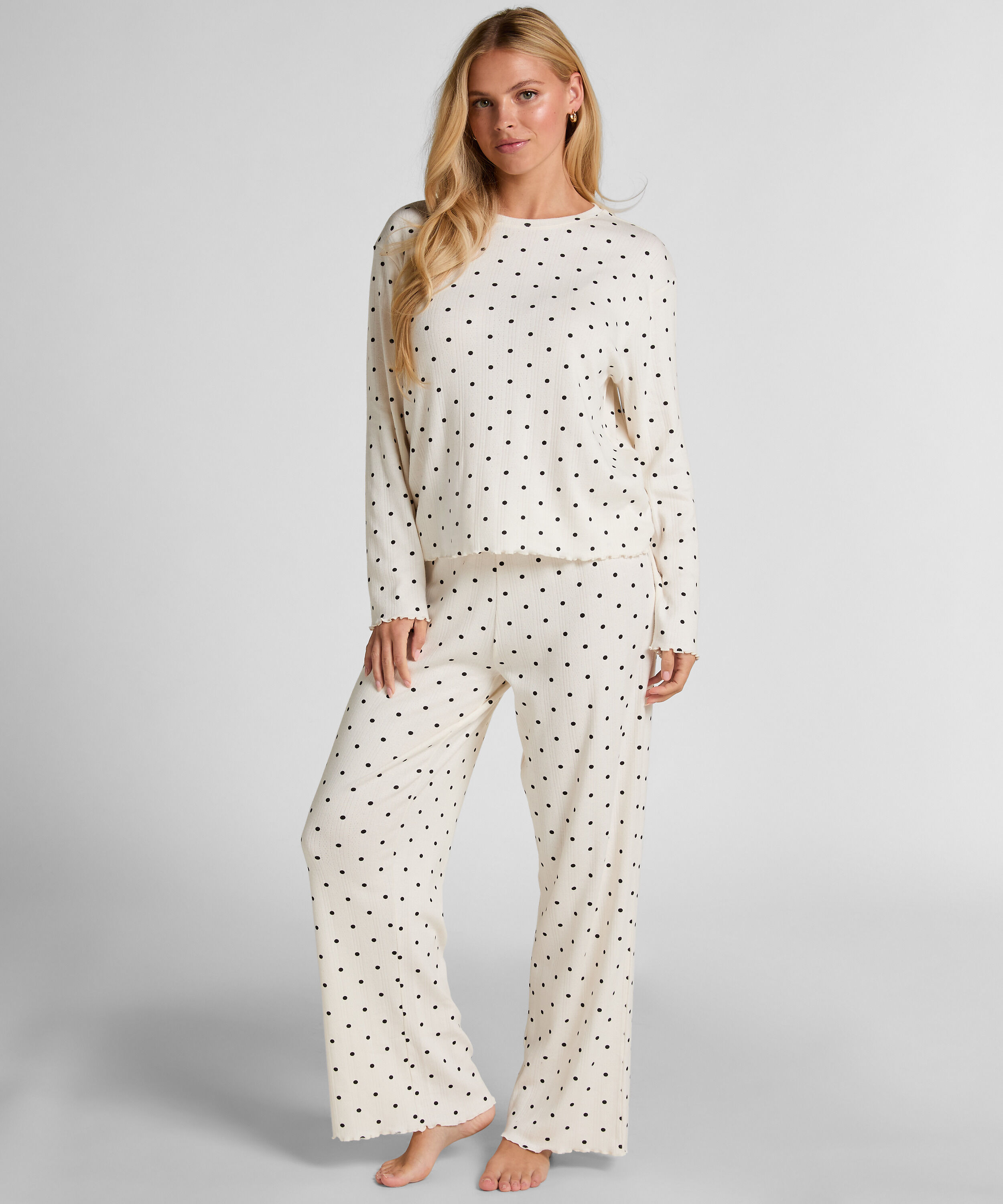 Pyjamabroek Loose Pointelle, Wit Pyjamabroek Loose Pointelle, Wit
