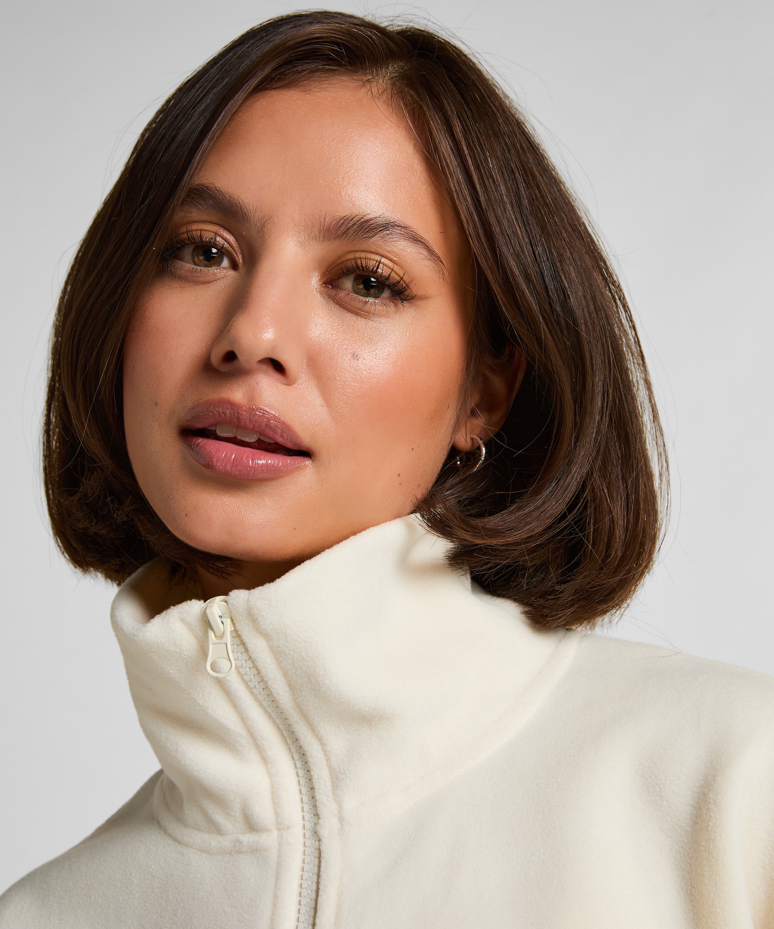 Sportieve fleece top met rits, Wit, main