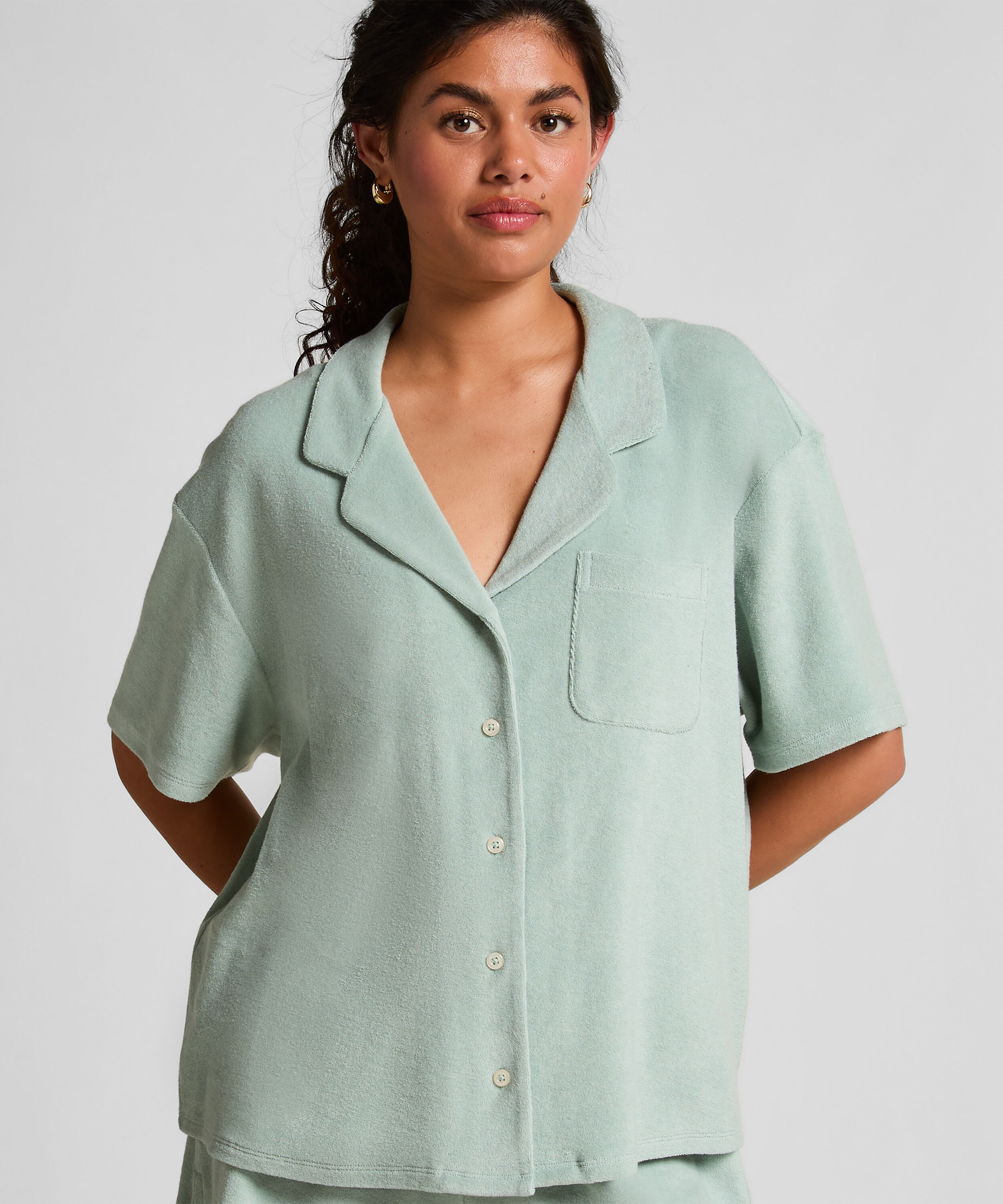 Chemise boutonn&eacute;e en tissu &eacute;ponge, Vert