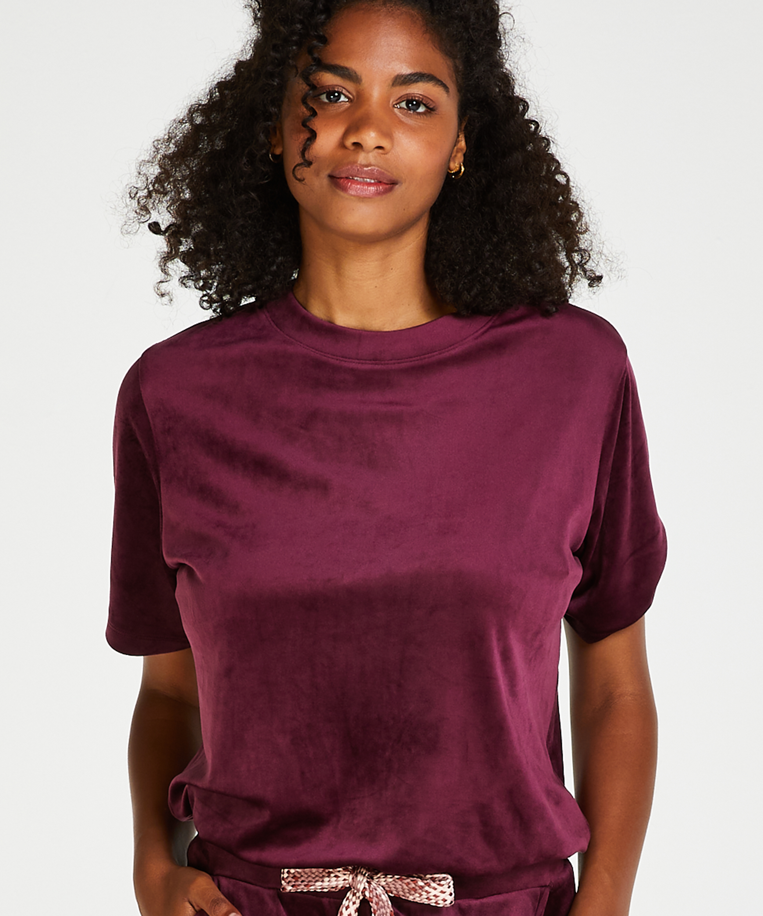 Top velours manches courtes, Rouge, main