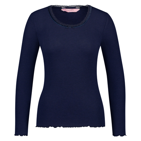 Top LS Rib R-neck, Bleu