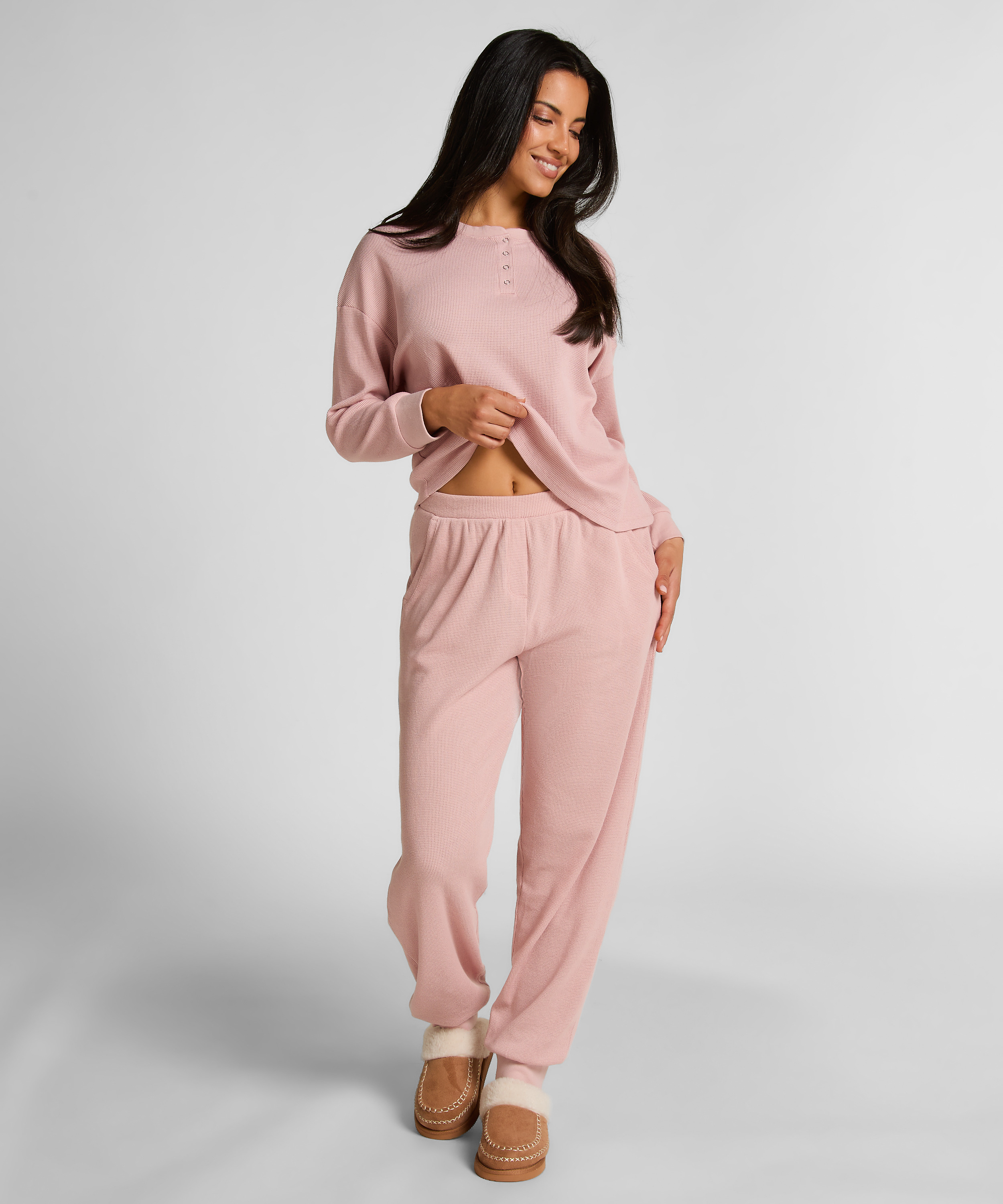 Joggingbroek van wafelstof, Roze, main