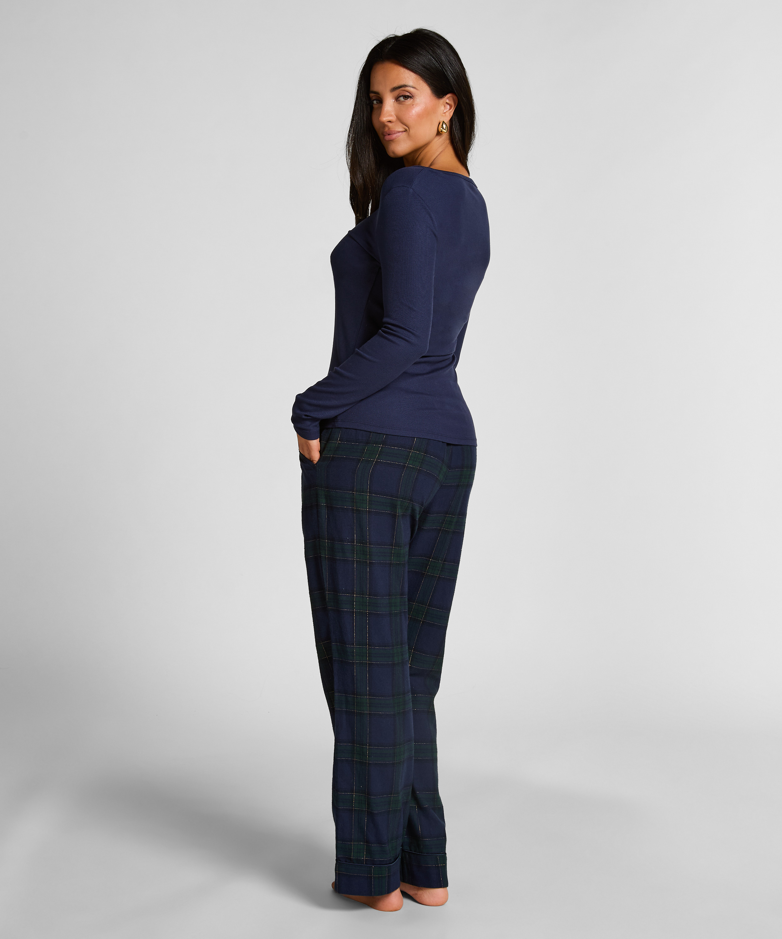 Pyjamatop met lange mouwen Henley, Blauw, main