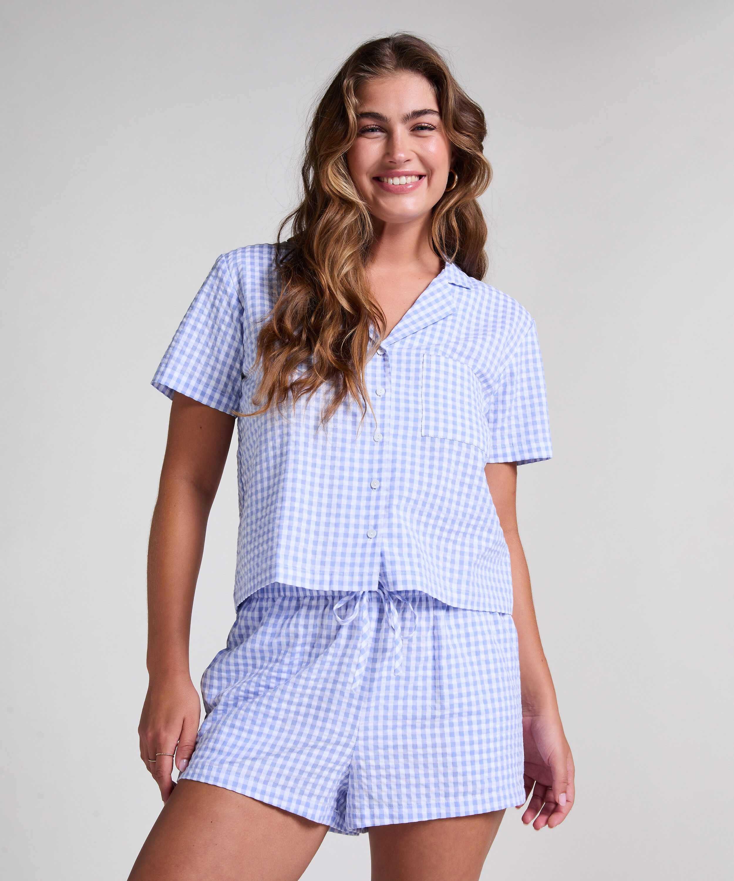 Shorts Seersucker, Blauw