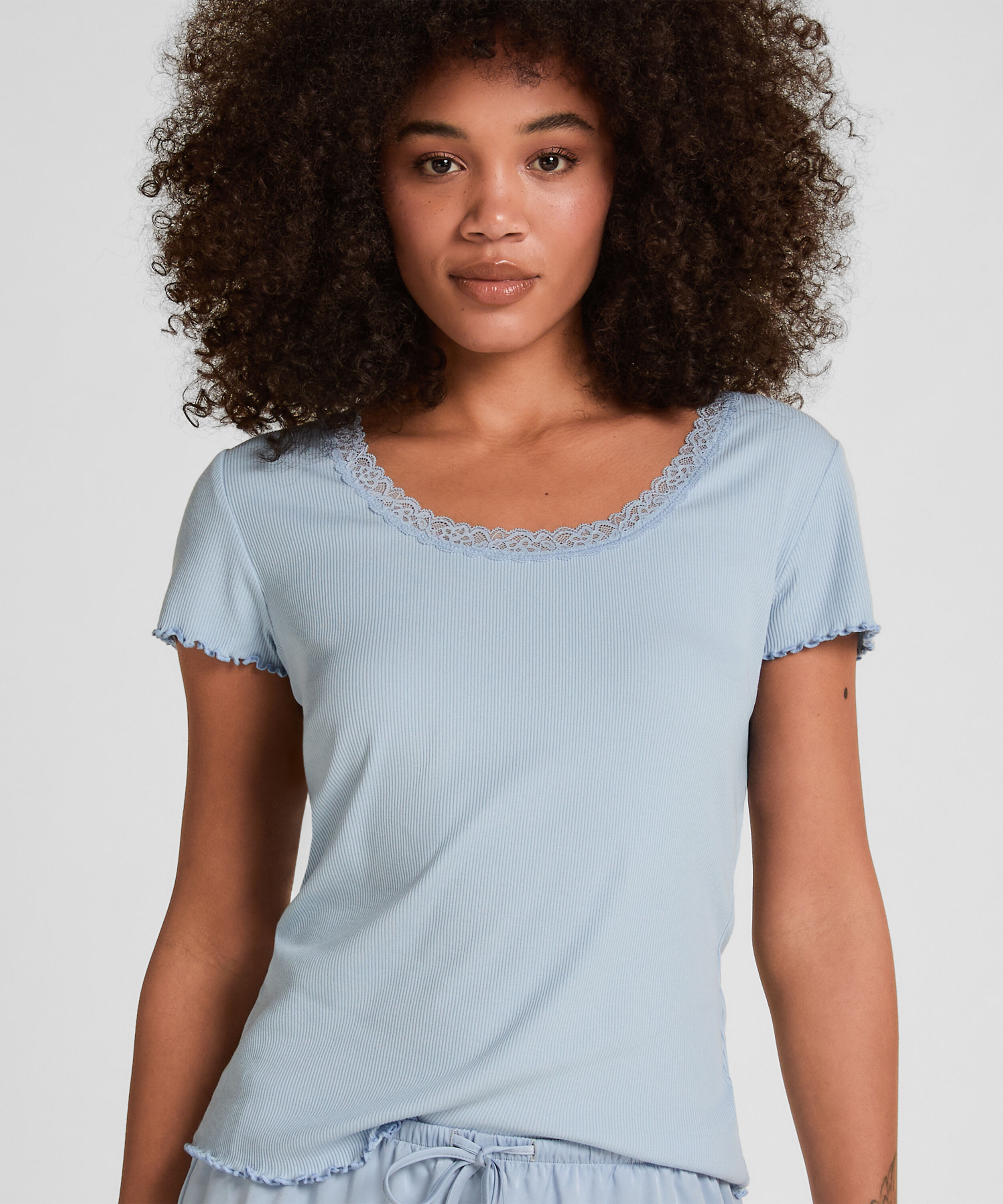 Pyjama Top Jersey Rib, Blauw