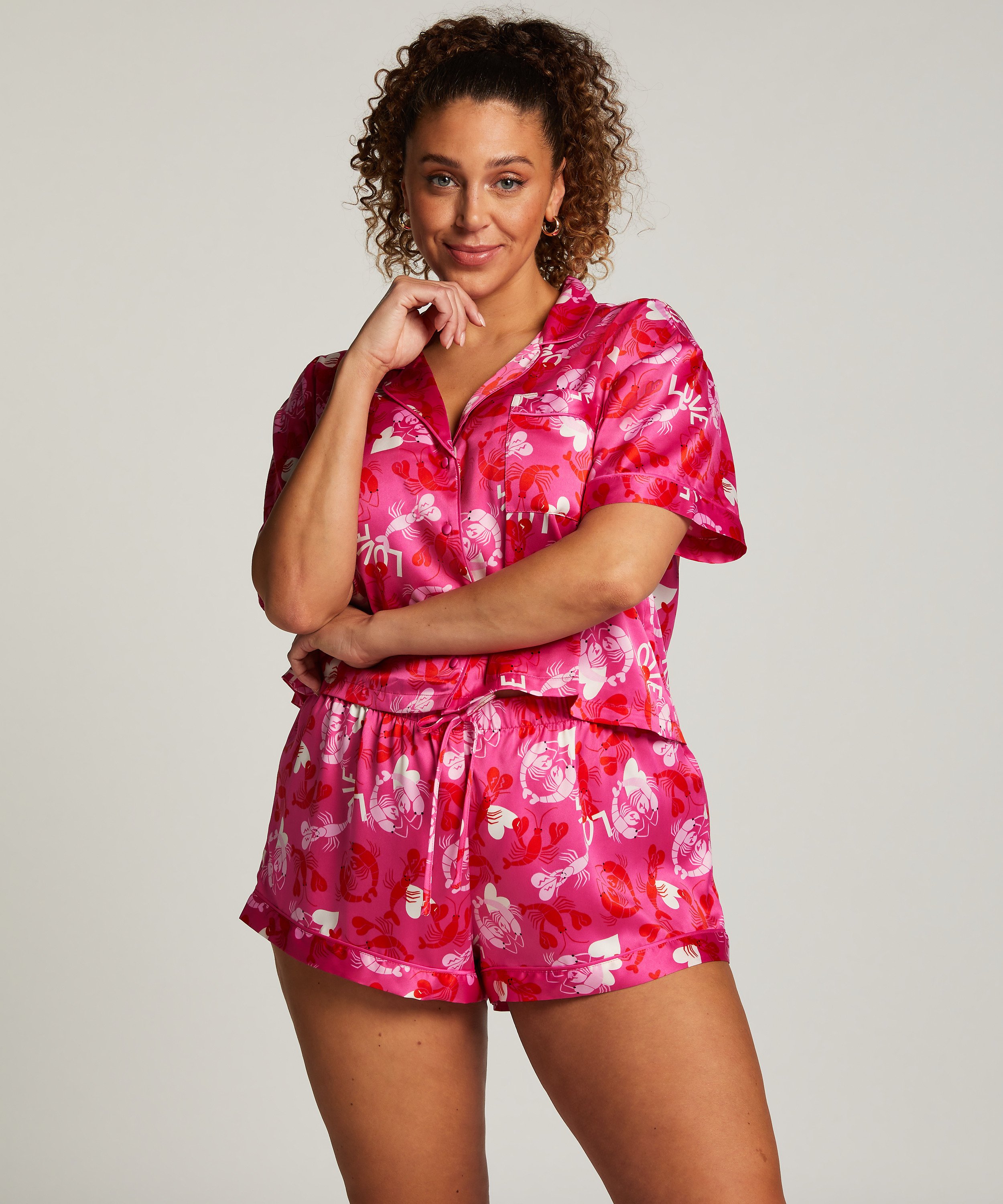 Veste à manches courtes en satin, Rose, main