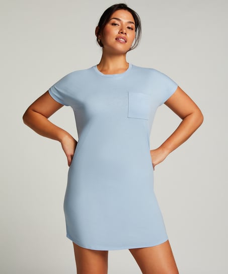 Chemise de nuit col rond, Bleu