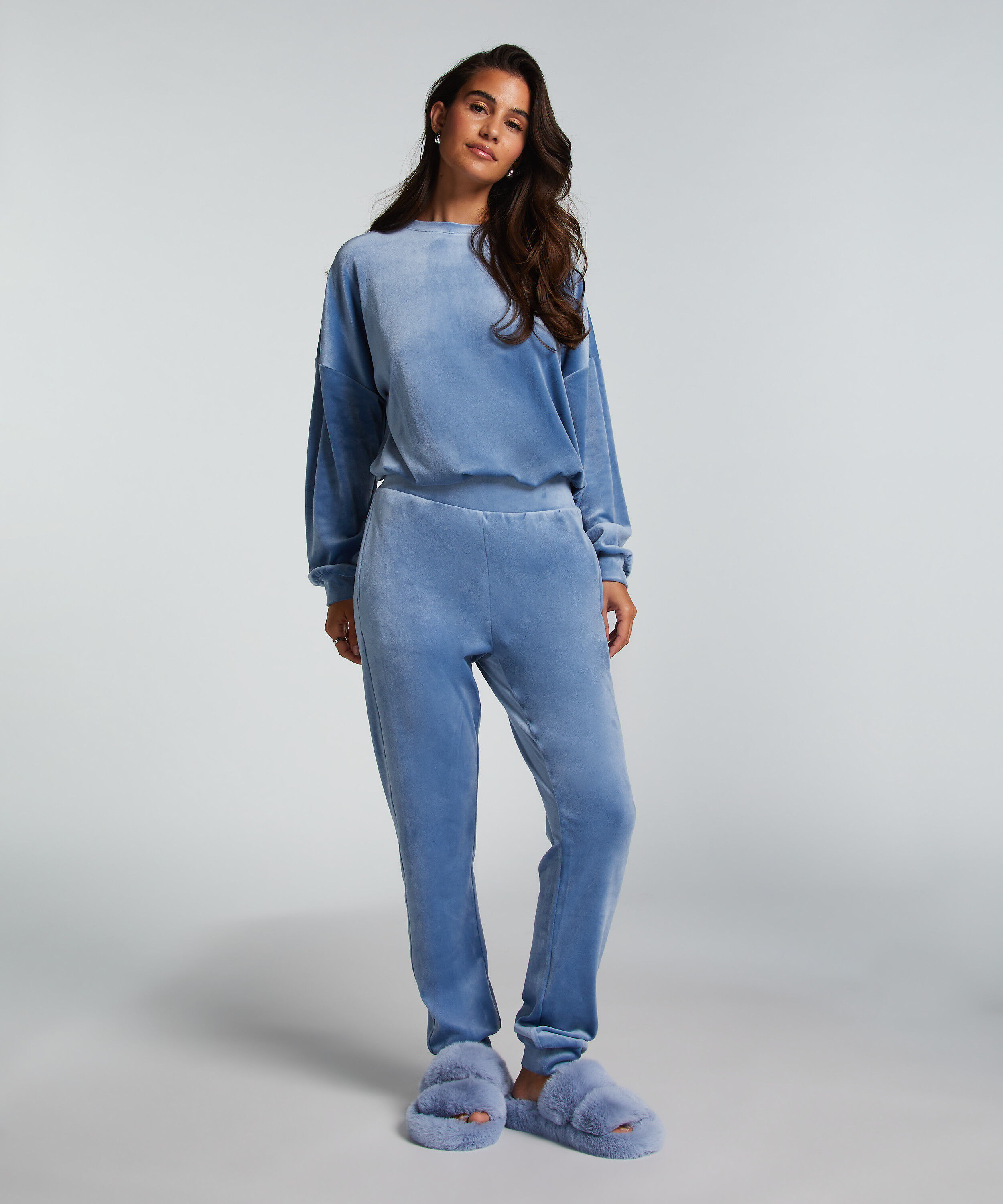 Petite Joggingbroek Velours, Blauw Petite Joggingbroek Velours, Blauw