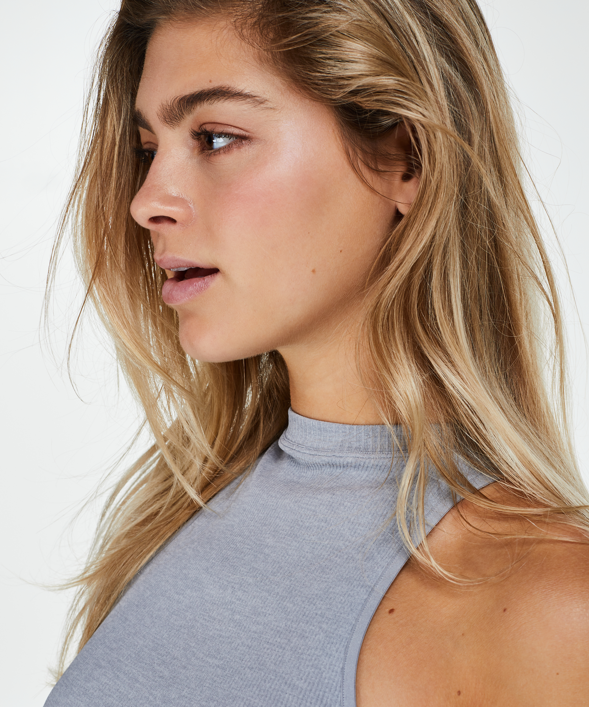 Naadloze high neck ribtop, Grijs, main