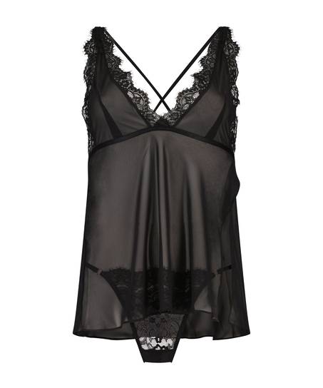 Babydoll Chiffon Lace, Zwart