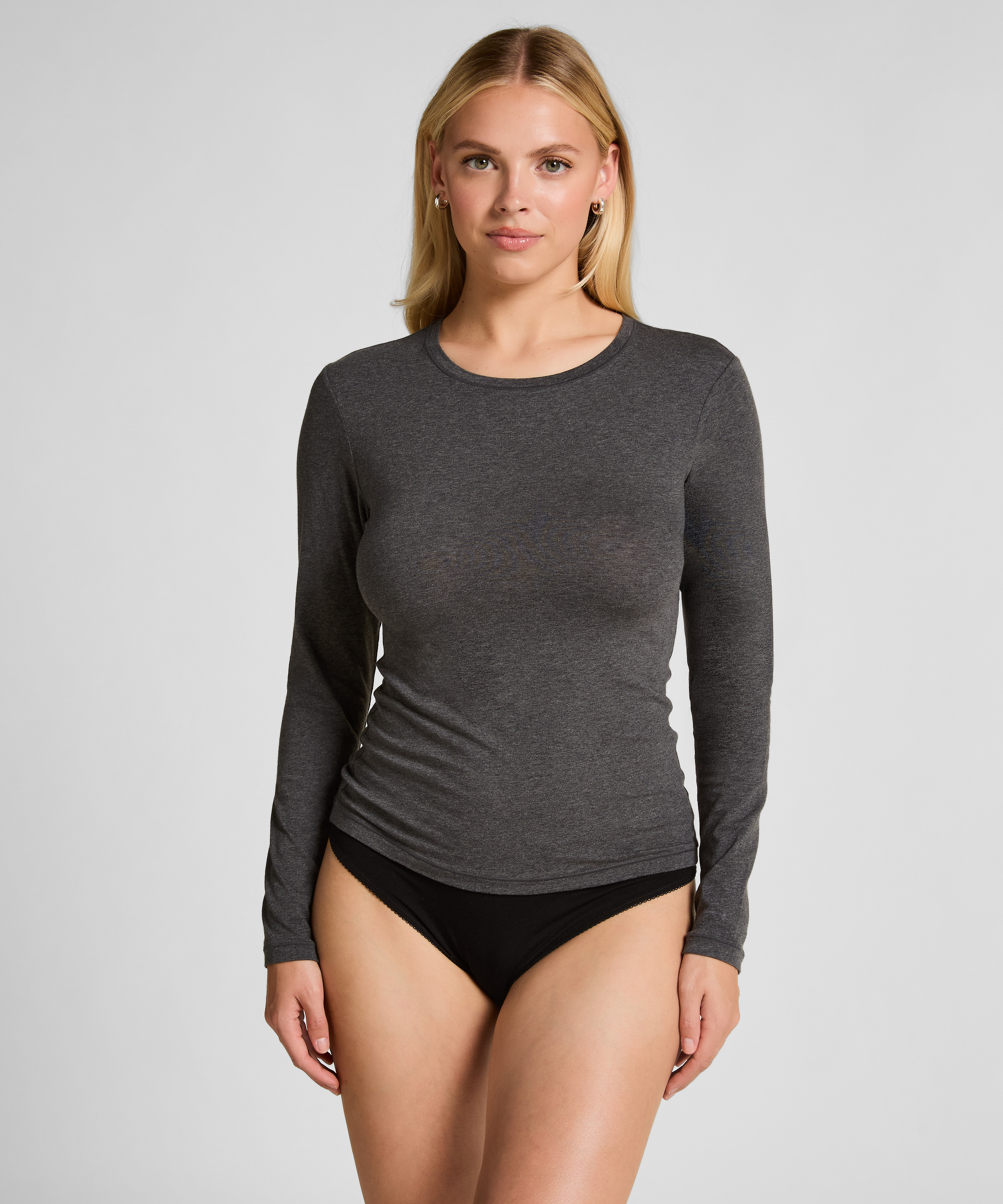 Lange mouwen shirt van zachte katoen, Grijs, main