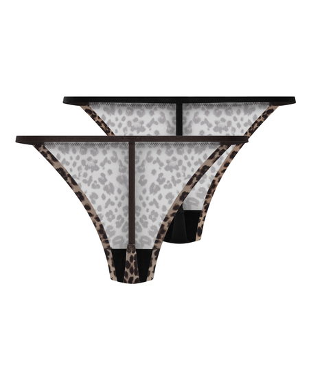 Lot de 2 Micro-string Léopard, Noir