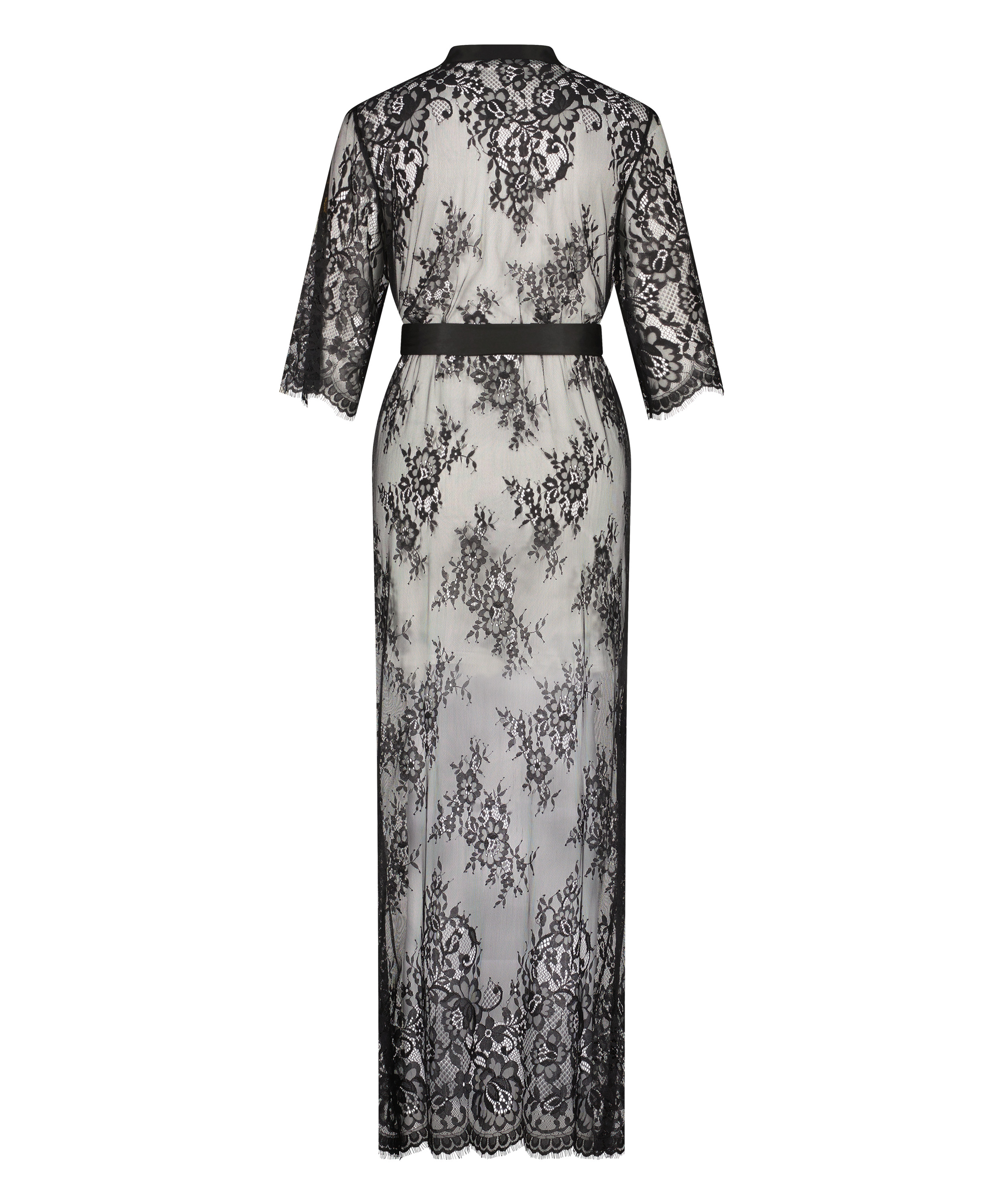 Lange Kimono Allover Lace, Zwart, main