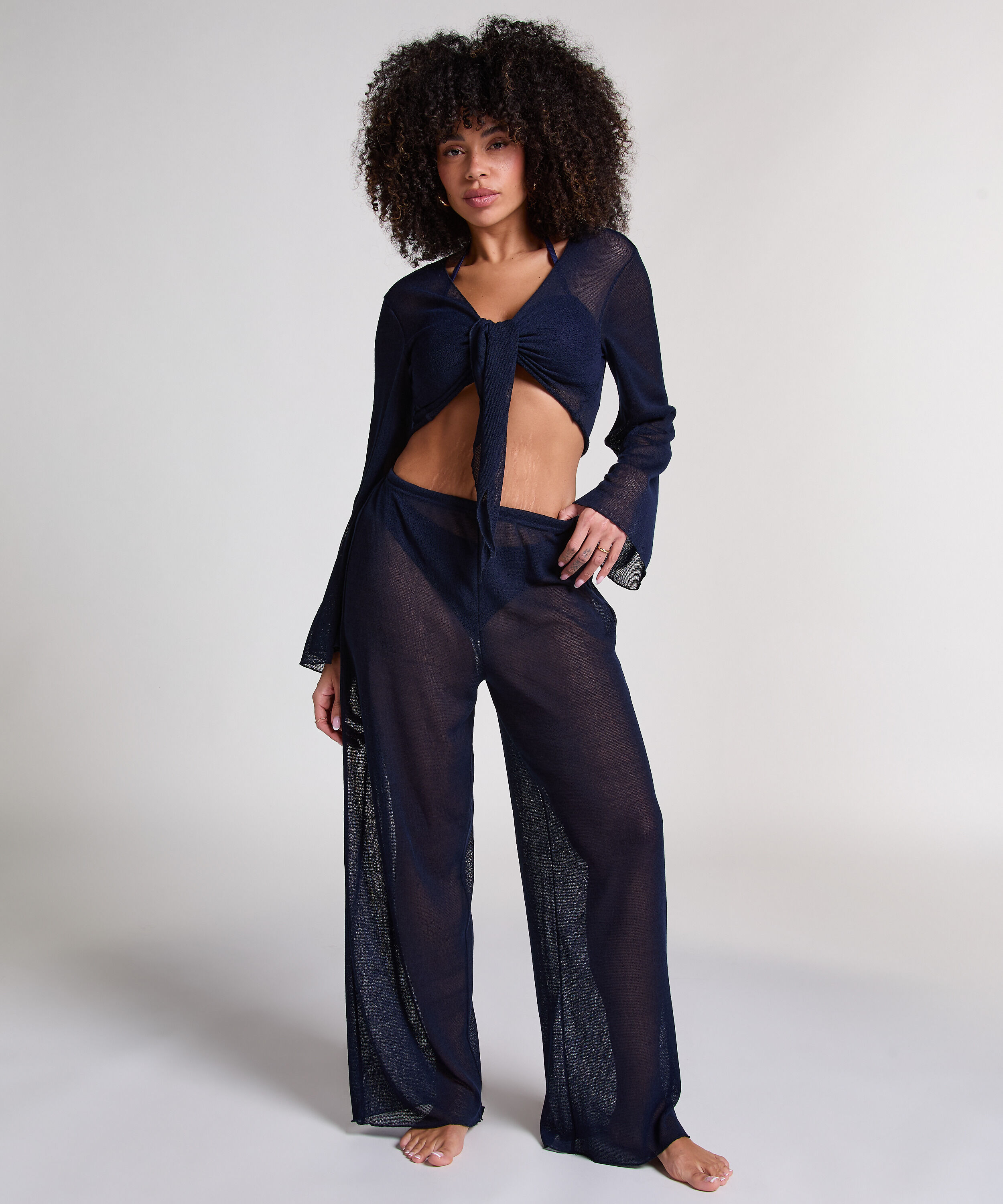 D&eacute;bardeur de plage en maille, Bleu