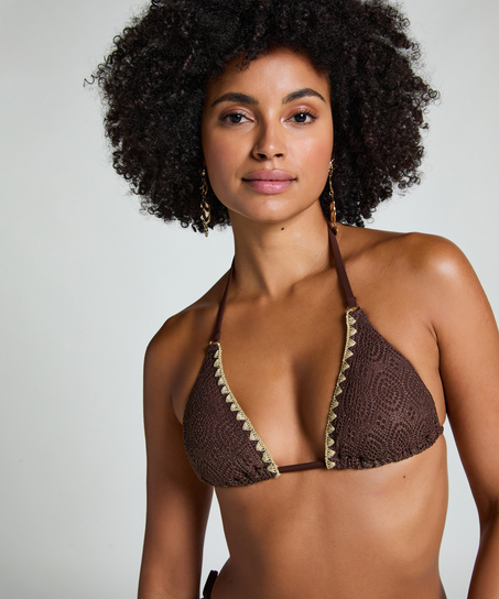 Crochet triangle Bikini Top, Brun