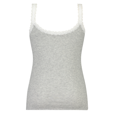 Singlet top cami rib lace, Grijs