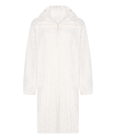 Poncho en Polaire Tricot &agrave; C&acirc;bles, Blanc